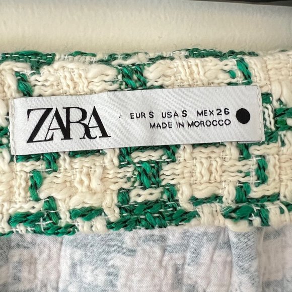 NEW Zara Tweed Green Cream Bejeweled Houndstooth Mini Skirt- Size S - Picture 14 of 14